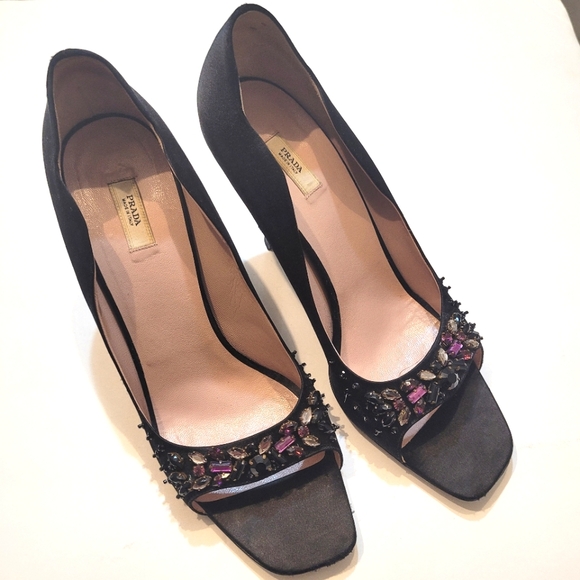 Prada black satin embellished pumps size 40 - Picture 1 of 16